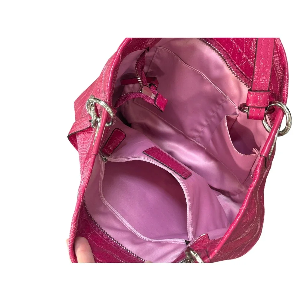 Coach Signature Purse Tote Hot Pink Patent Leather Shoulder Large Hobo Bag